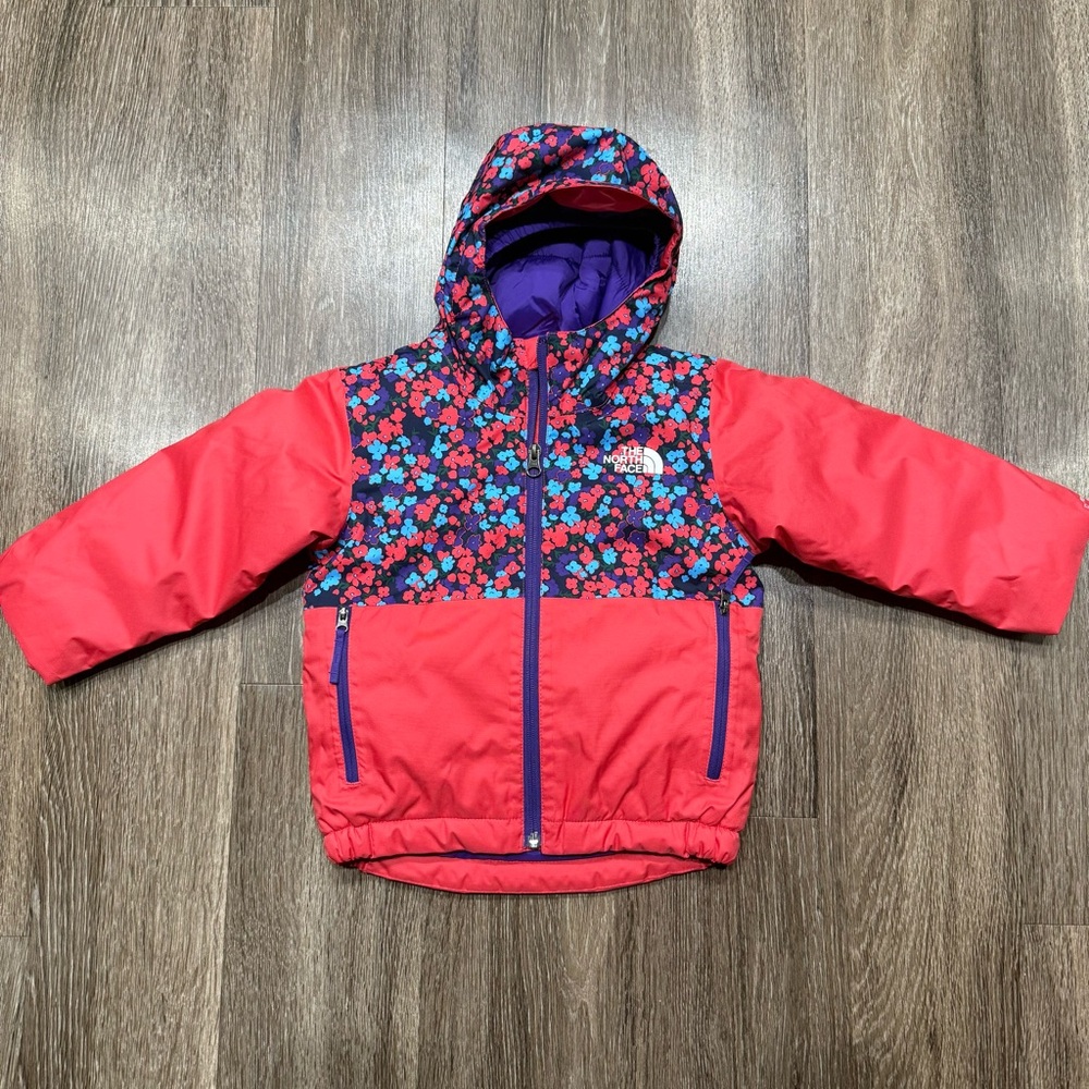 The North Face Vibrant Purple Red Puffer Jacket Floral Toddler 3T